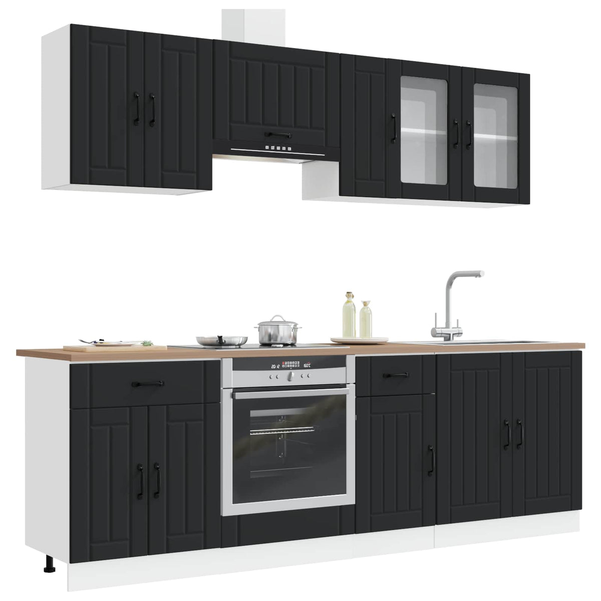 8 Piece Kitchen Cabinet Set "Kalmar" Black Engineered Wood