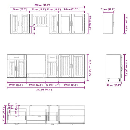 8 Piece Kitchen Cabinet Set Lucca High Gloss White Engineered Wood