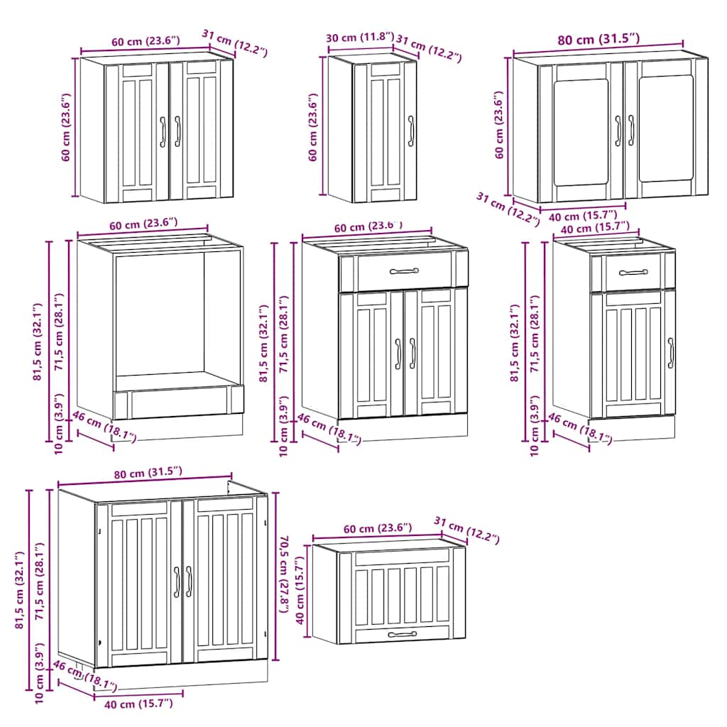 8 Piece Kitchen Cabinet Set Lucca High Gloss White Engineered Wood
