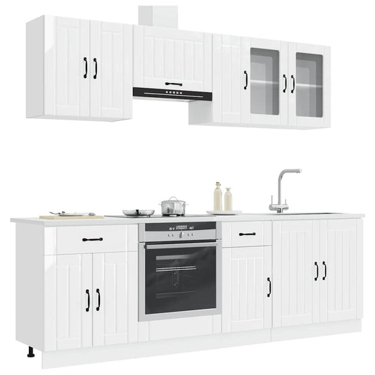 8 Piece Kitchen Cabinet Set "Lucca" High Gloss White
