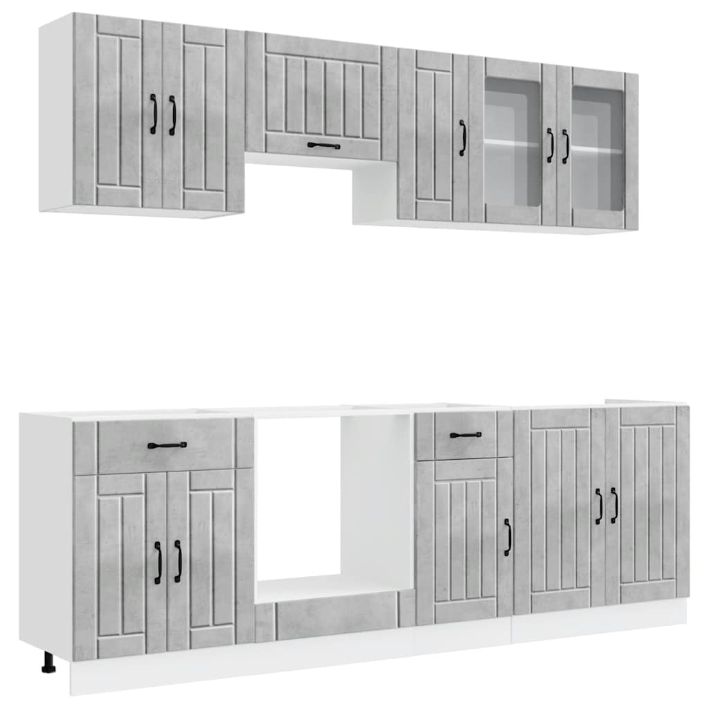 8 Piece Kitchen Cabinet Set "Lucca" Concrete Grey Engineered Wood