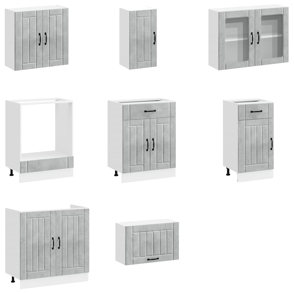 8 Piece Kitchen Cabinet Set "Lucca" Concrete Grey Engineered Wood