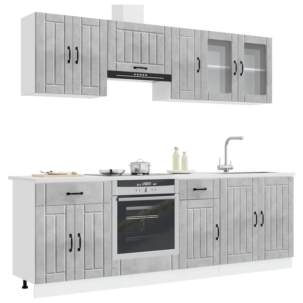 8 Piece Kitchen Cabinet Set "Lucca" Concrete Grey Engineered Wood