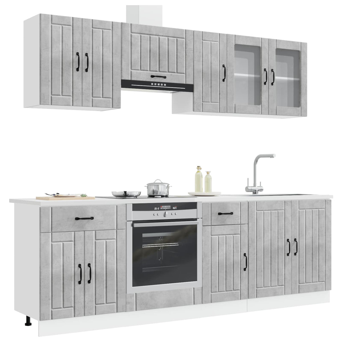 8 Piece Kitchen Cabinet Set "Lucca" Concrete Grey Engineered Wood