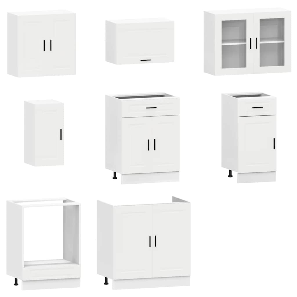 8 Piece Kitchen Cabinet Set Porto White Engineered Wood