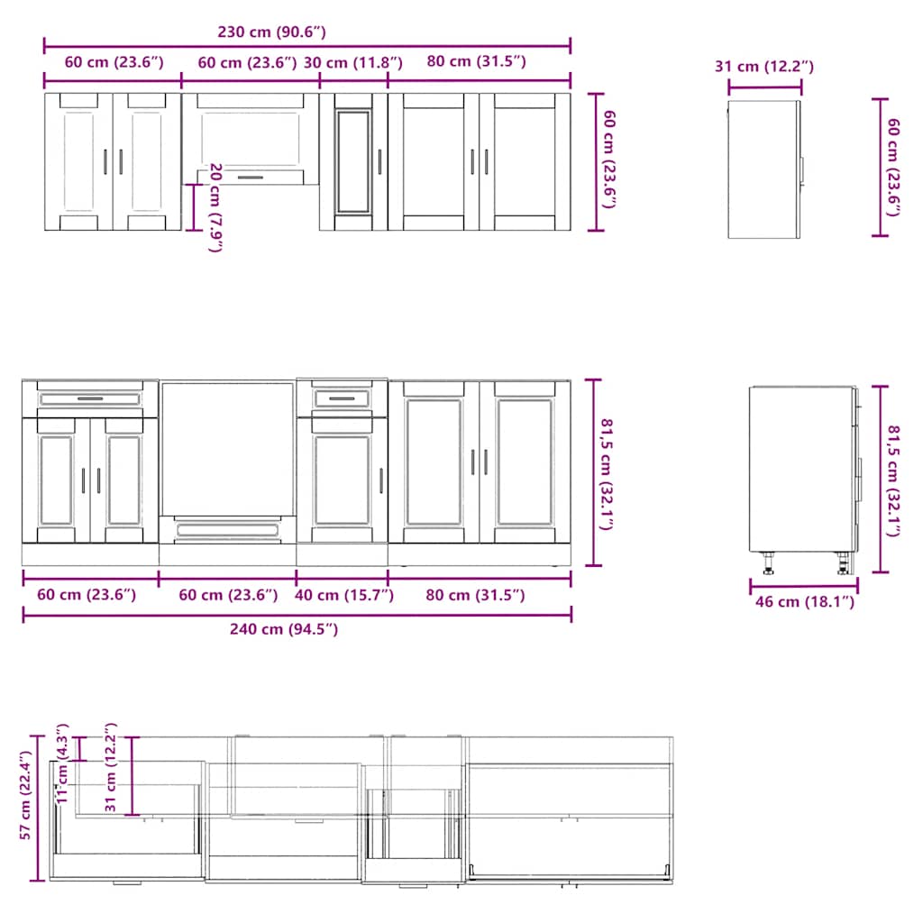 8 Piece Kitchen Cabinet Set Porto White Engineered Wood