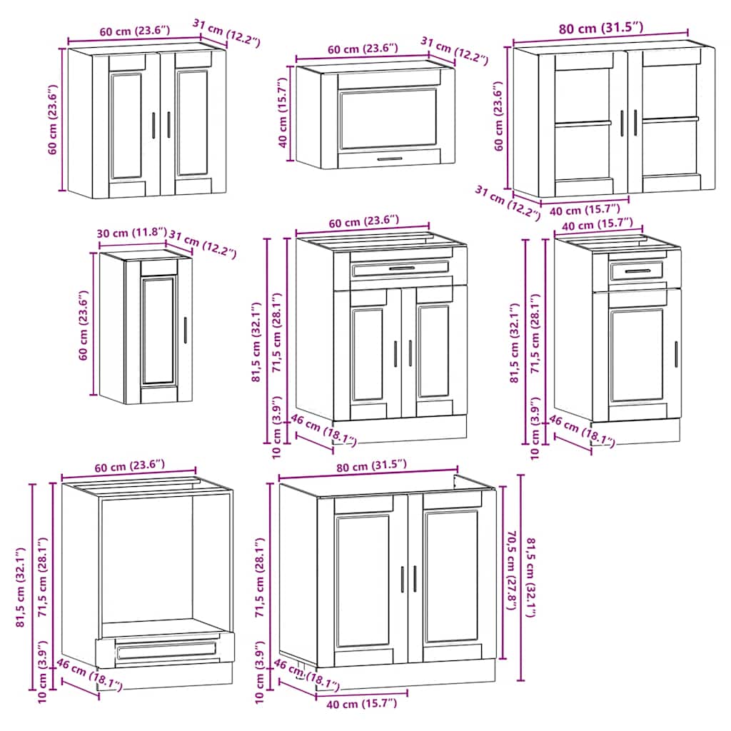 8 Piece Kitchen Cabinet Set Porto White Engineered Wood
