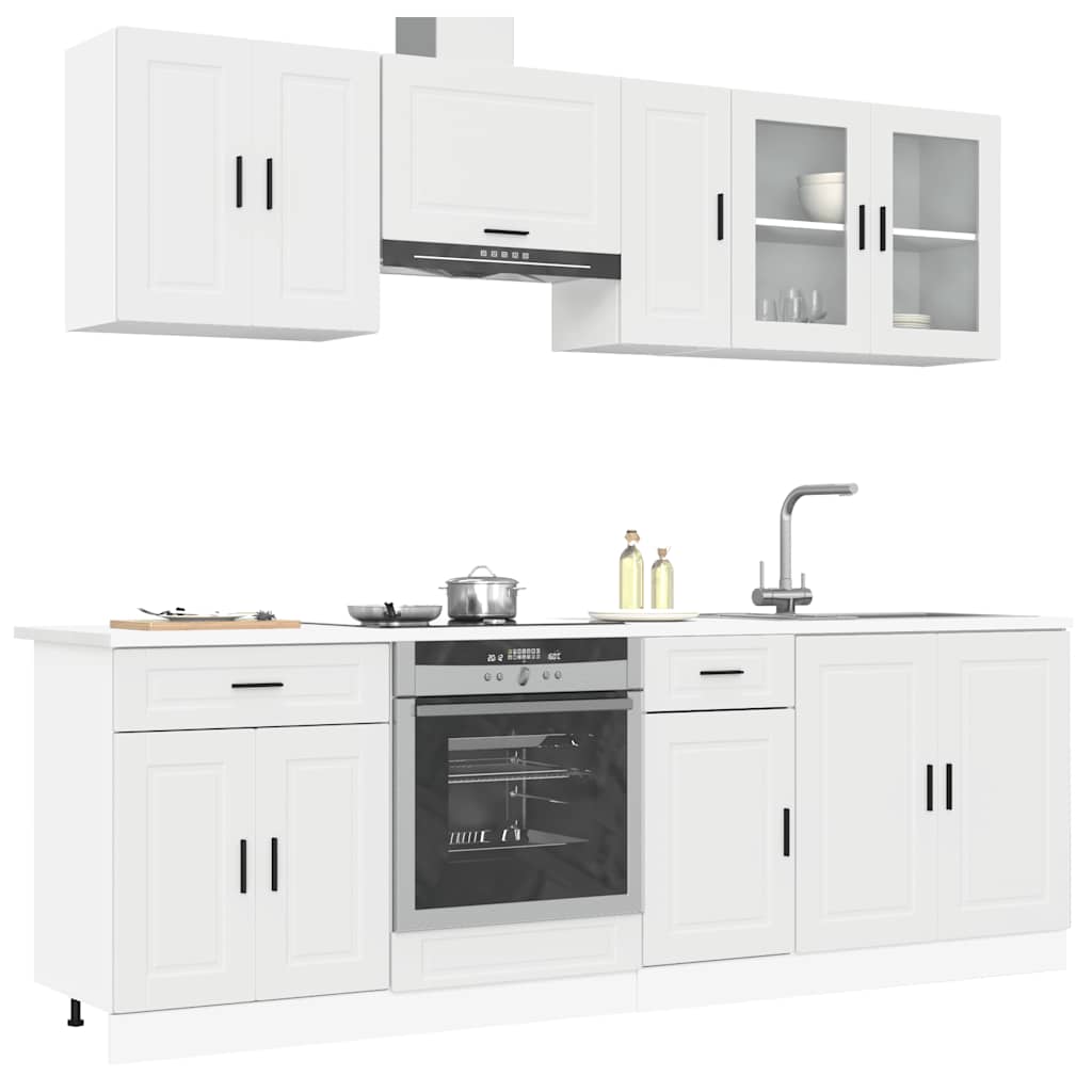 8 Piece Kitchen Cabinet Set Porto White Engineered Wood