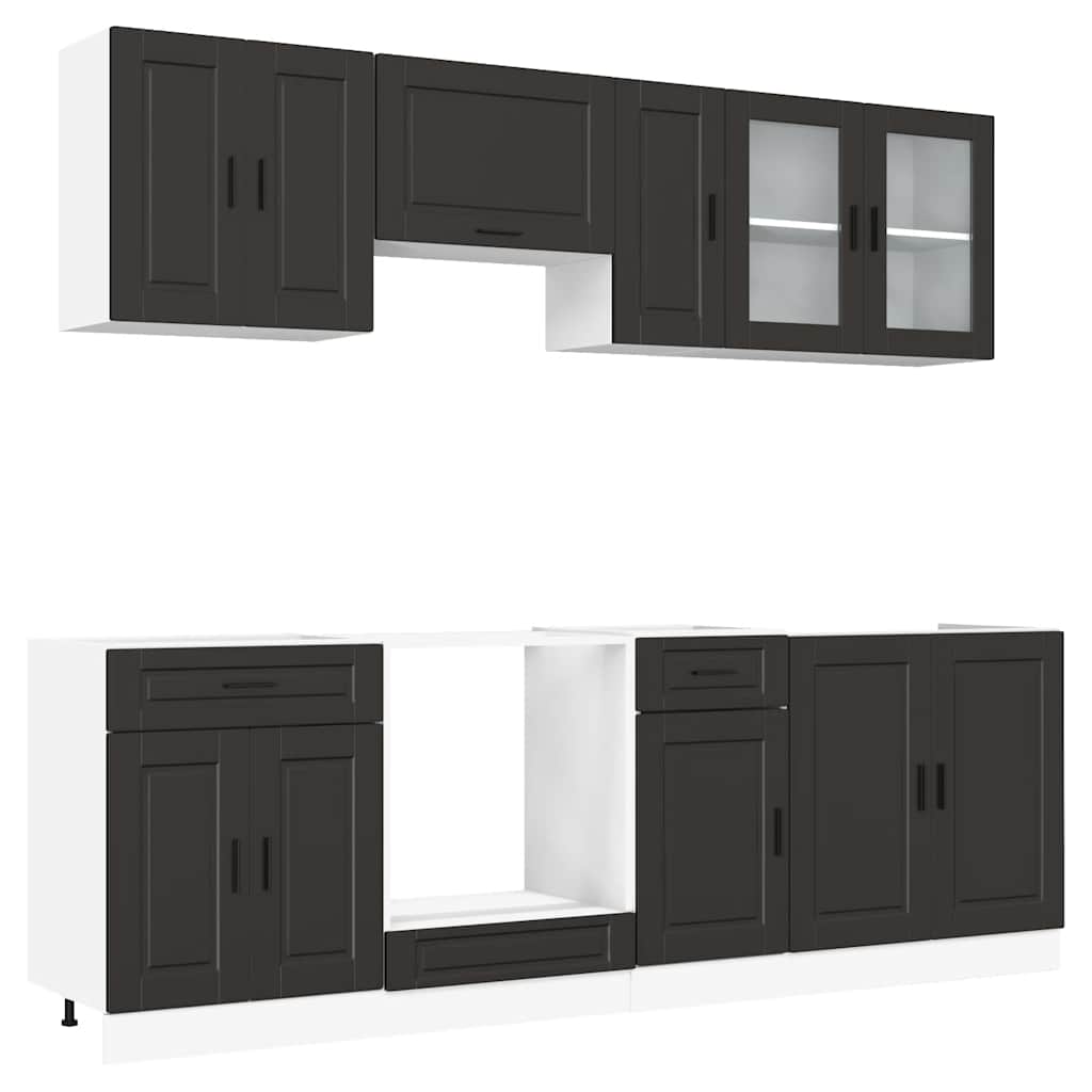 8 Piece Kitchen Cabinet Set Porto Black Engineered Wood