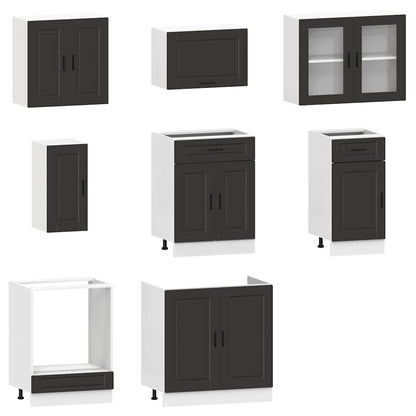 8 Piece Kitchen Cabinet Set Porto Black Engineered Wood