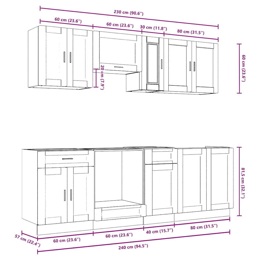 8 Piece Kitchen Cabinet Set Porto Black Engineered Wood