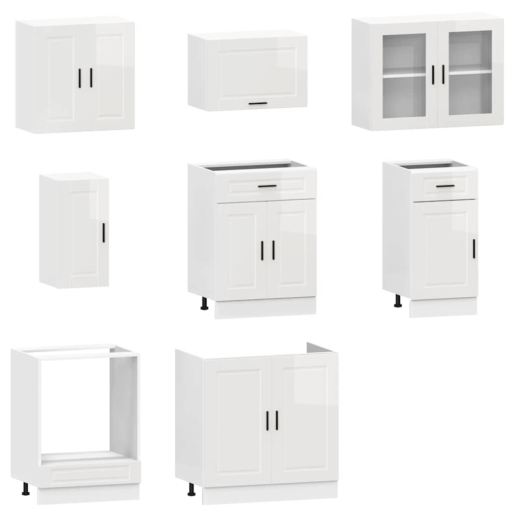8 Piece Kitchen Cabinet Set Kalmar High Gloss White Engineered Wood