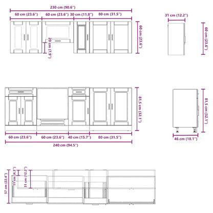 8 Piece Kitchen Cabinet Set Kalmar High Gloss White Engineered Wood