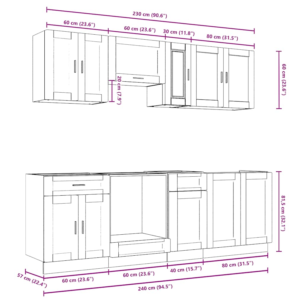 8 Piece Kitchen Cabinet Set Kalmar High Gloss White Engineered Wood