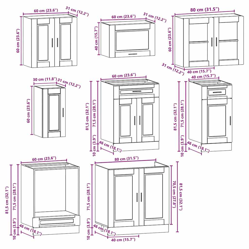 8 Piece Kitchen Cabinet Set Porto Sonoma Oak Engineered Wood