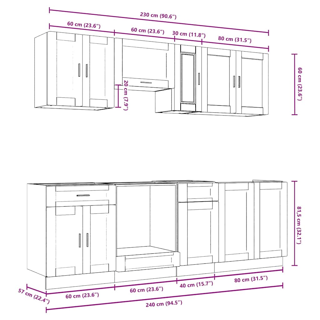 8 Piece Kitchen Cabinet Set Porto Concrete Grey Engineered Wood