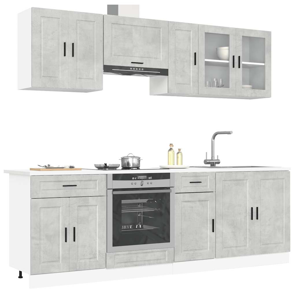 8 Piece Kitchen Cabinet Set Porto Concrete Grey Engineered Wood