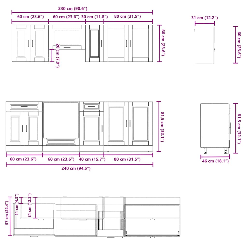 8 Piece Kitchen Cabinet Set Porto Smoked Oak Engineered Wood