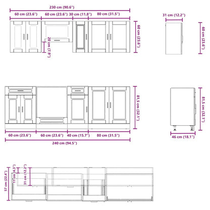 8 Piece Kitchen Cabinet Set Porto Smoked Oak Engineered Wood