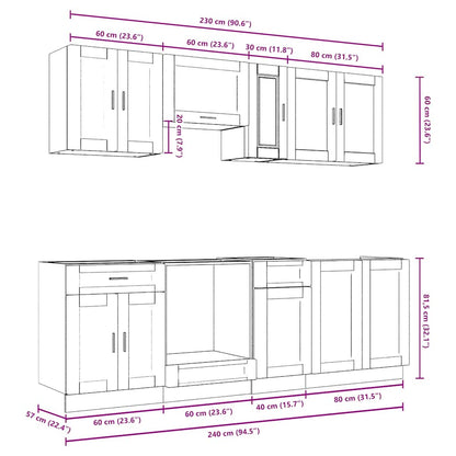 8 Piece Kitchen Cabinet Set Porto Smoked Oak Engineered Wood