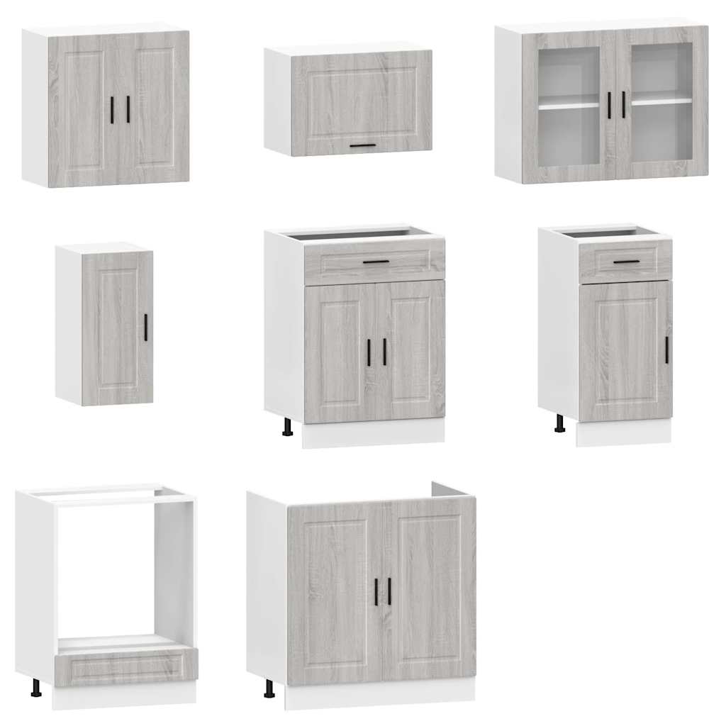 8 Piece Kitchen Cabinet Set Kalmar Grey Sonoma Engineered Wood