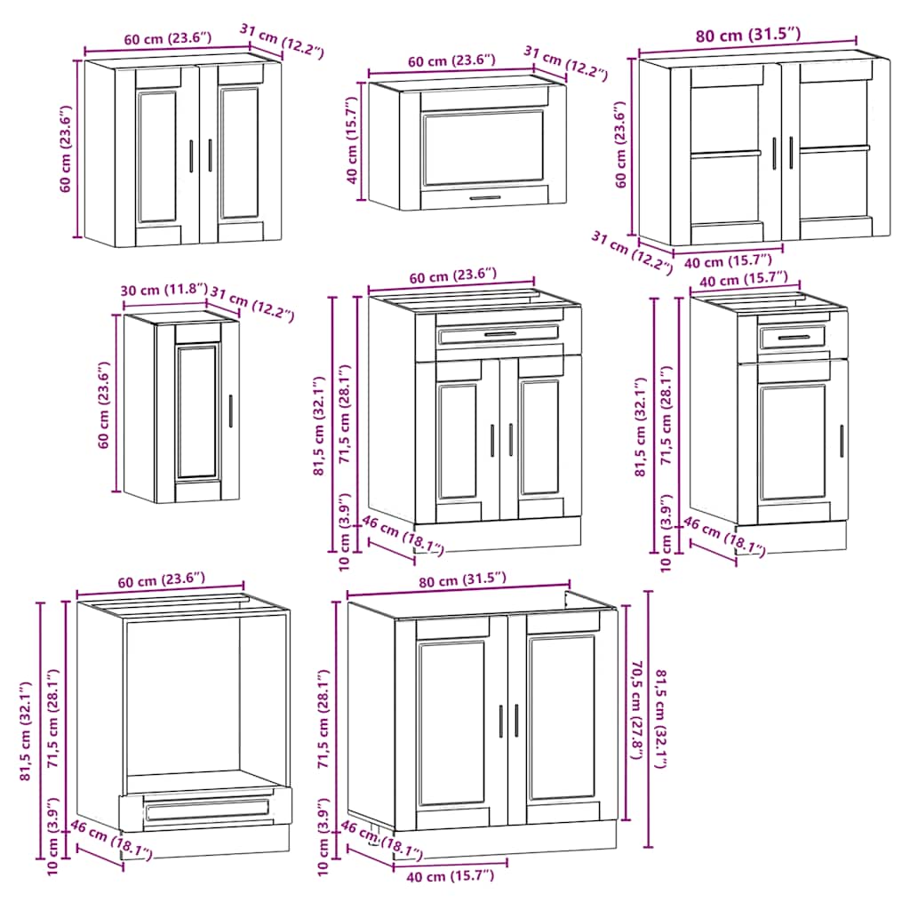8 Piece Kitchen Cabinet Set Kalmar Grey Sonoma Engineered Wood