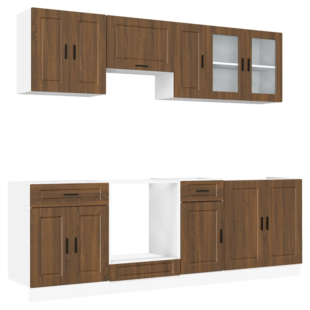 8 Piece Kitchen Cabinet Set Kalmar Brown Oak Engineered Wood