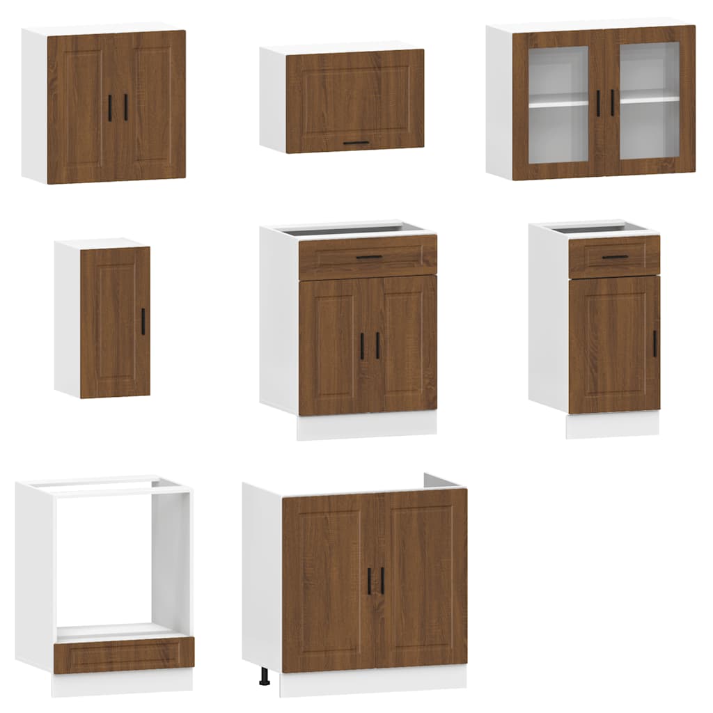 8 Piece Kitchen Cabinet Set Kalmar Brown Oak Engineered Wood