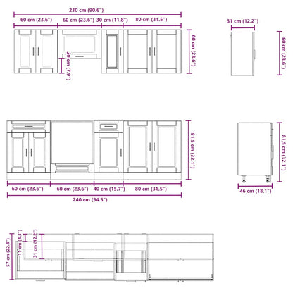 8 Piece Kitchen Cabinet Set Kalmar Brown Oak Engineered Wood
