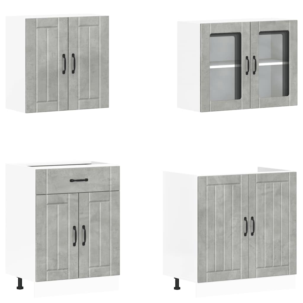4 Piece Kitchen Cabinet Set Lucca Concrete Grey Engineered Wood