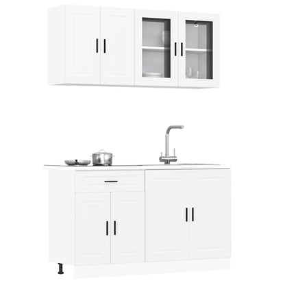 4 Piece Kitchen Cabinet Set Porto White Engineered Wood