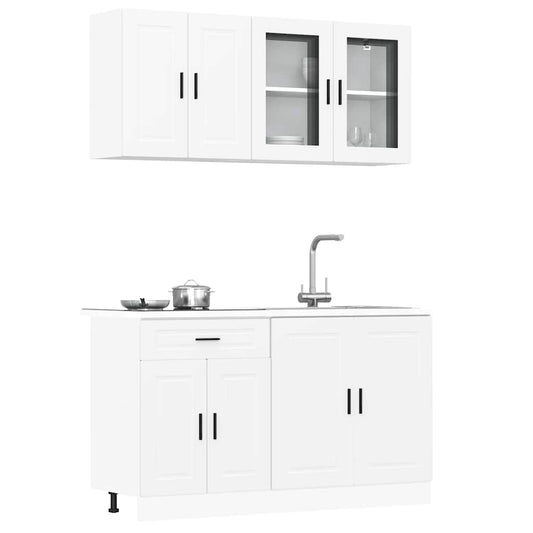 4 Piece Kitchen Cabinet Set Porto White Engineered Wood
