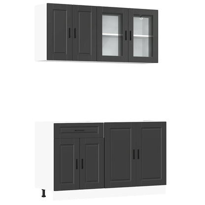 4 Piece Kitchen Cabinet Set Porto Black Engineered Wood