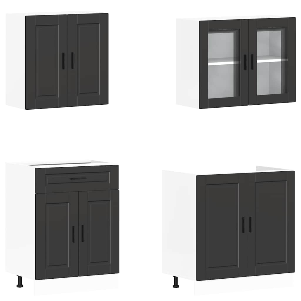4 Piece Kitchen Cabinet Set Porto Black Engineered Wood
