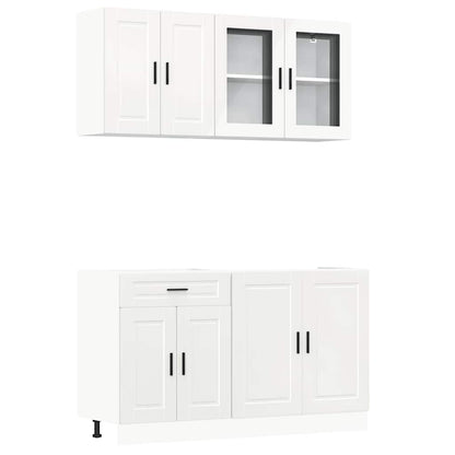 4 Piece Kitchen Cabinet Set Porto High Gloss White Engineered Wood