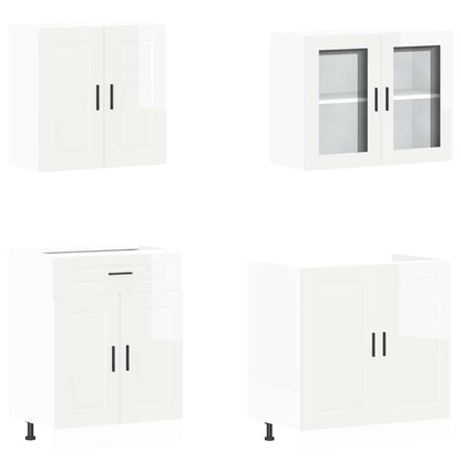4 Piece Kitchen Cabinet Set Porto High Gloss White Engineered Wood