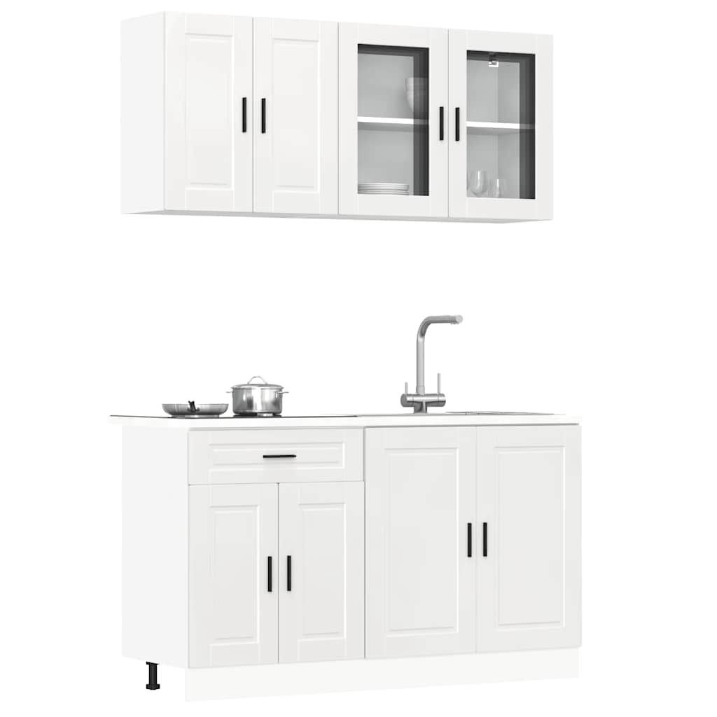 4 Piece Kitchen Cabinet Set Porto High Gloss White Engineered Wood