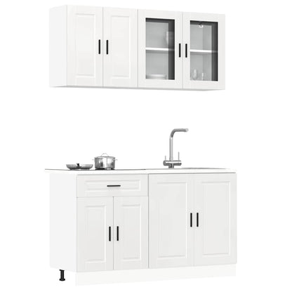 4 Piece Kitchen Cabinet Set Porto High Gloss White Engineered Wood