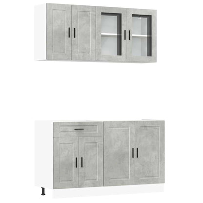 4 Piece Kitchen Cabinet Set Porto Concrete Grey Engineered Wood