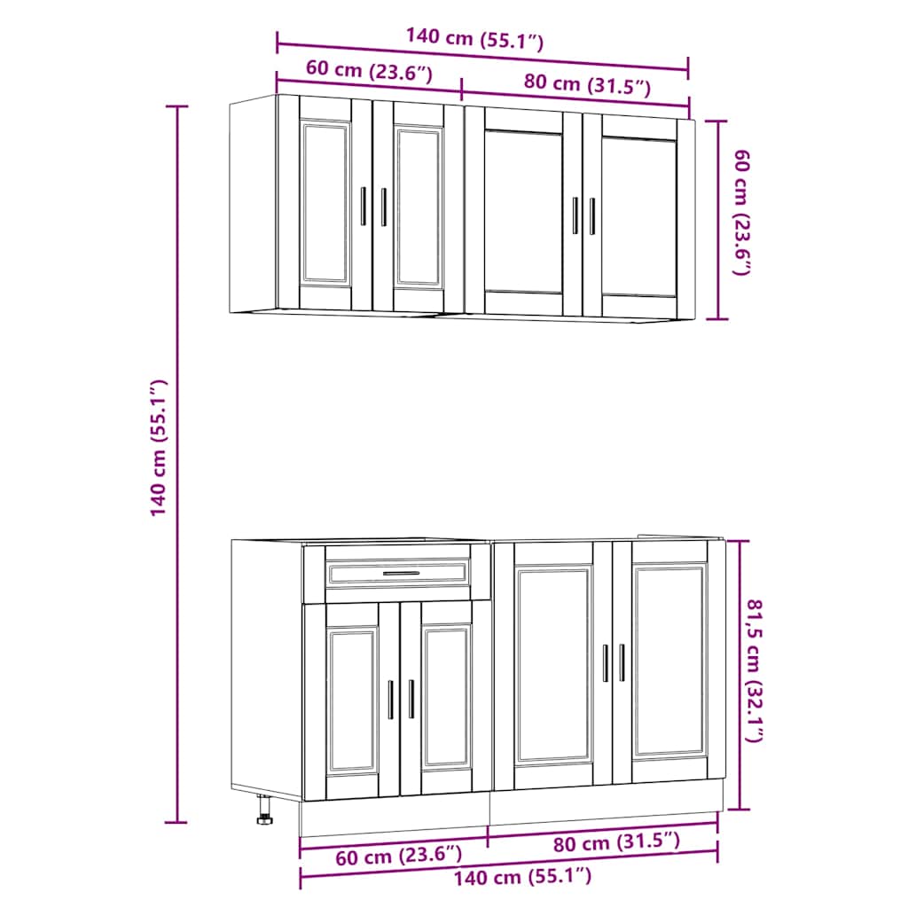 4 Piece Kitchen Cabinet Set Porto Smoked Oak Engineered Wood