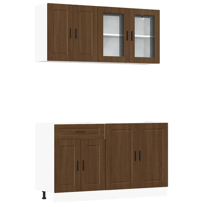 4 Piece Kitchen Cabinet Set Porto Brown Oak Engineered Wood