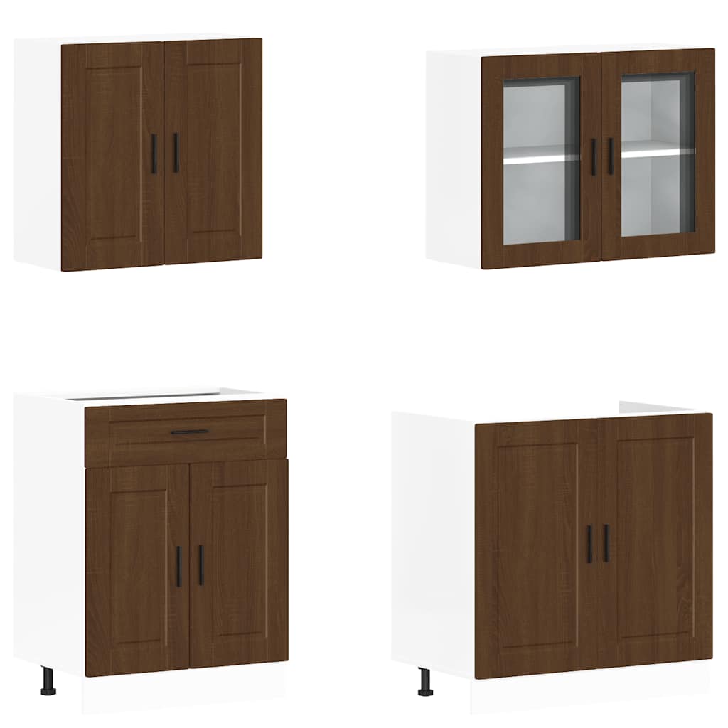 4 Piece Kitchen Cabinet Set Porto Brown Oak Engineered Wood