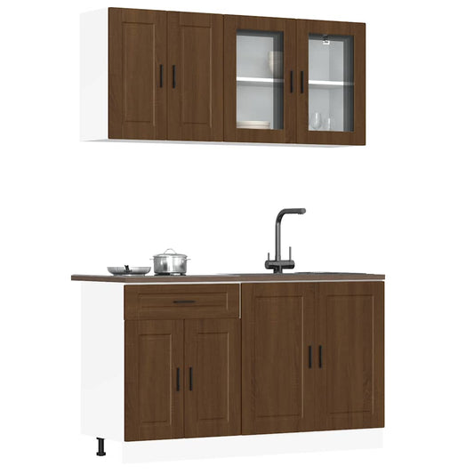 4 Piece Kitchen Cabinet Set Porto Brown Oak Engineered Wood