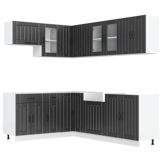 11 Piece Kitchen Cabinet Set Lucca Black Engineered Wood