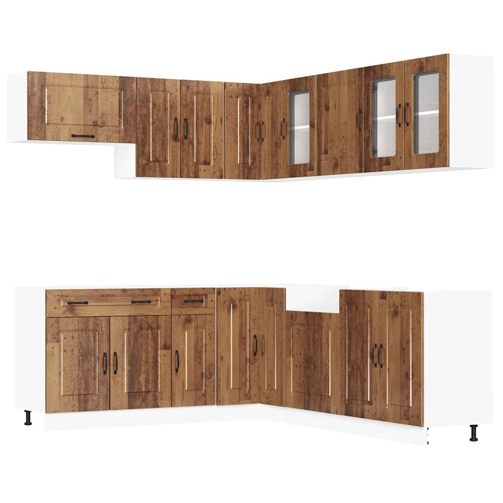 11 Piece Kitchen Cabinet Set Kalmar Old Wood Engineered Wood highlighting the smooth surface and adjustable feet, perfect for any kitchen layout.