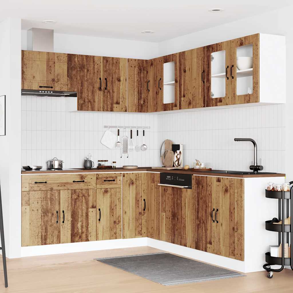 11 Piece Kitchen Cabinet Set Kalmar Old Wood Engineered Wood showcasing a stylish sink base cabinet with adjustable feet.
