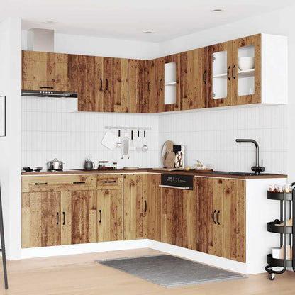 11 Piece Kitchen Cabinet Set Kalmar Old Wood Engineered Wood showcasing a stylish sink base cabinet with adjustable feet.