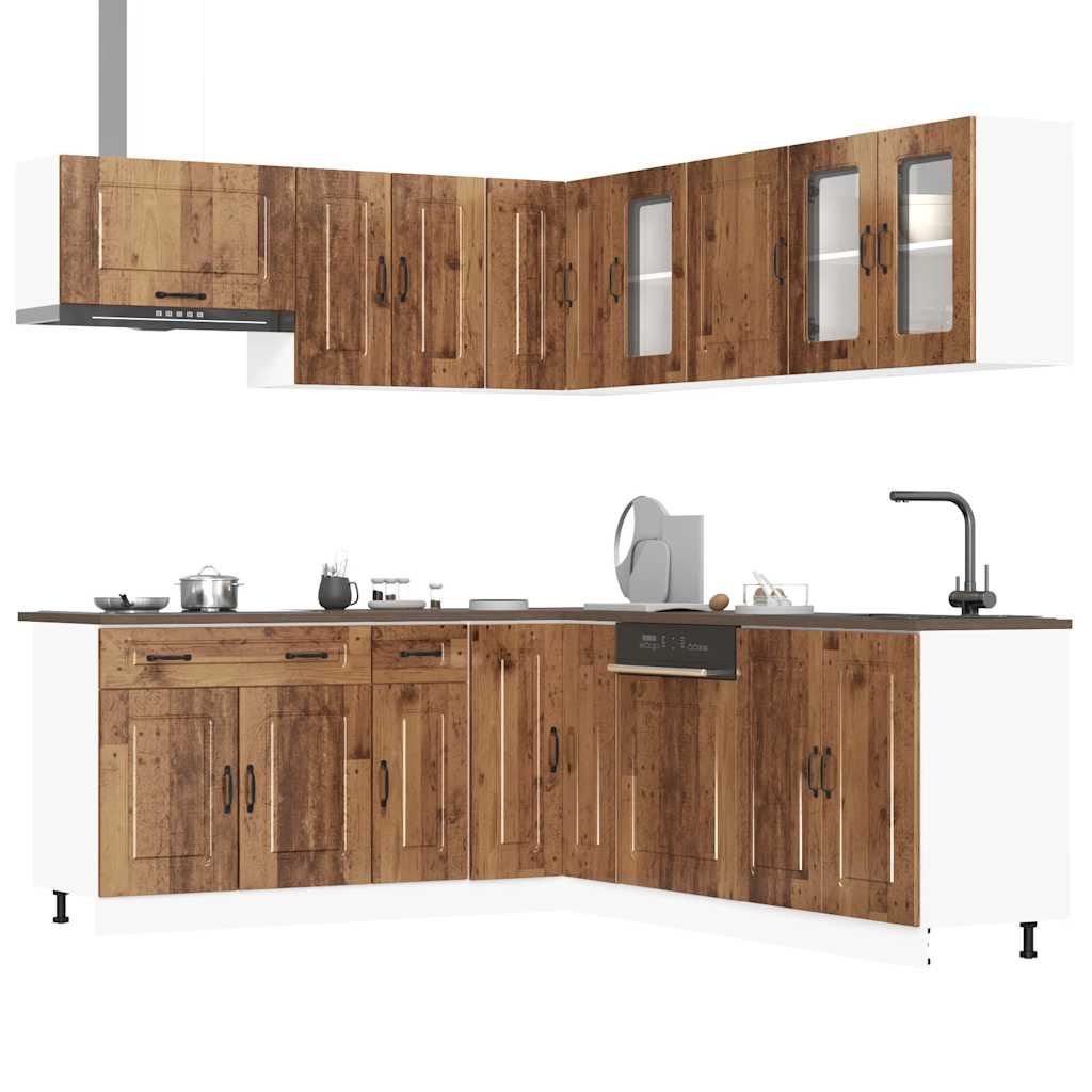11 Piece Kitchen Cabinet Set Kalmar Old Wood Engineered Wood showcasing its elegant design and ample storage space for kitchen essentials.