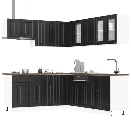 11 Piece Kitchen Cabinet Set Lucca Black Engineered Wood