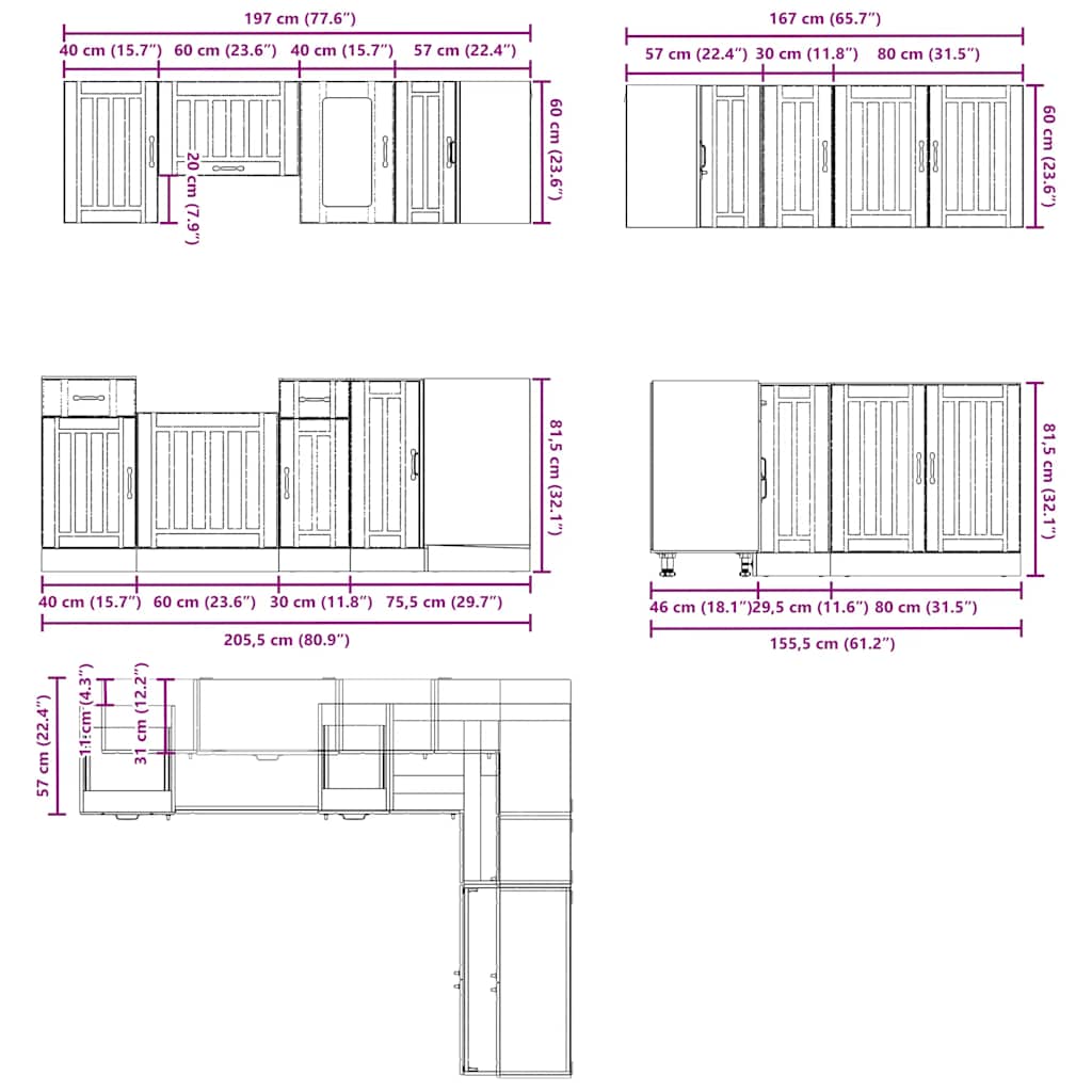 11 Piece Kitchen Cabinet Set Kalmar Black Engineered Wood